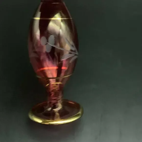 Vintage Egyptian Hand Blown Miniature Glass Empty Bottle Gold Trim Etched - Picture 10 of 14